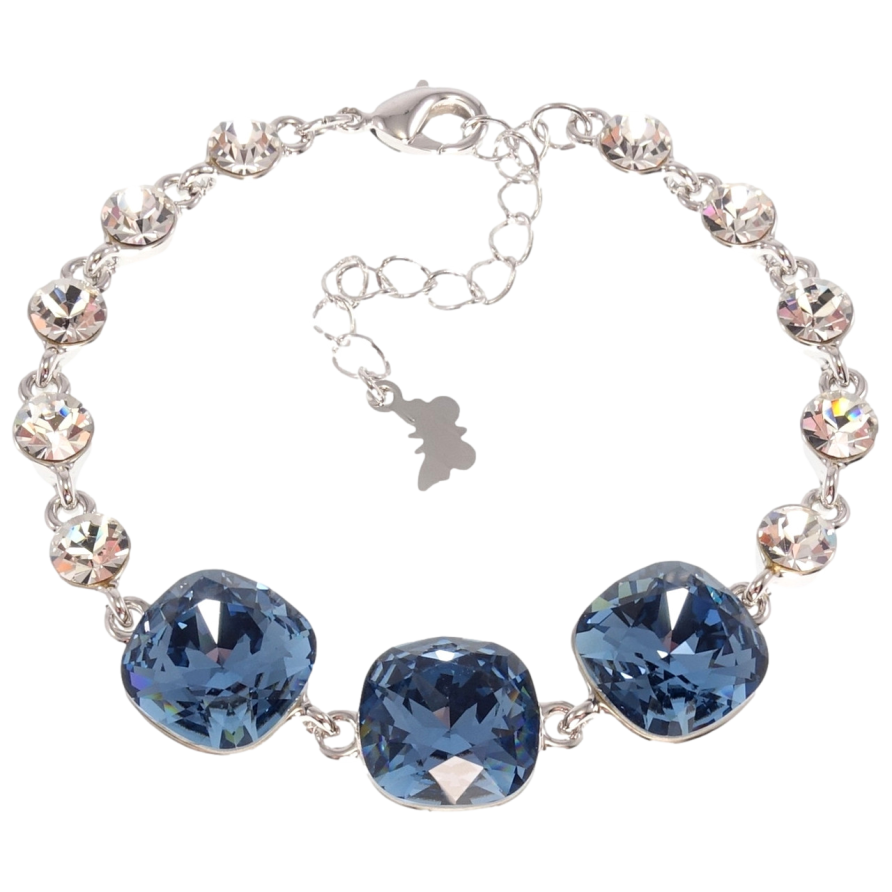 Браслет Xuping колір Родій з кр-ми Swarovski Три кристали Montana довжина з доп.ланцюжком 16.5-21.5см х 5-12мм фото №1