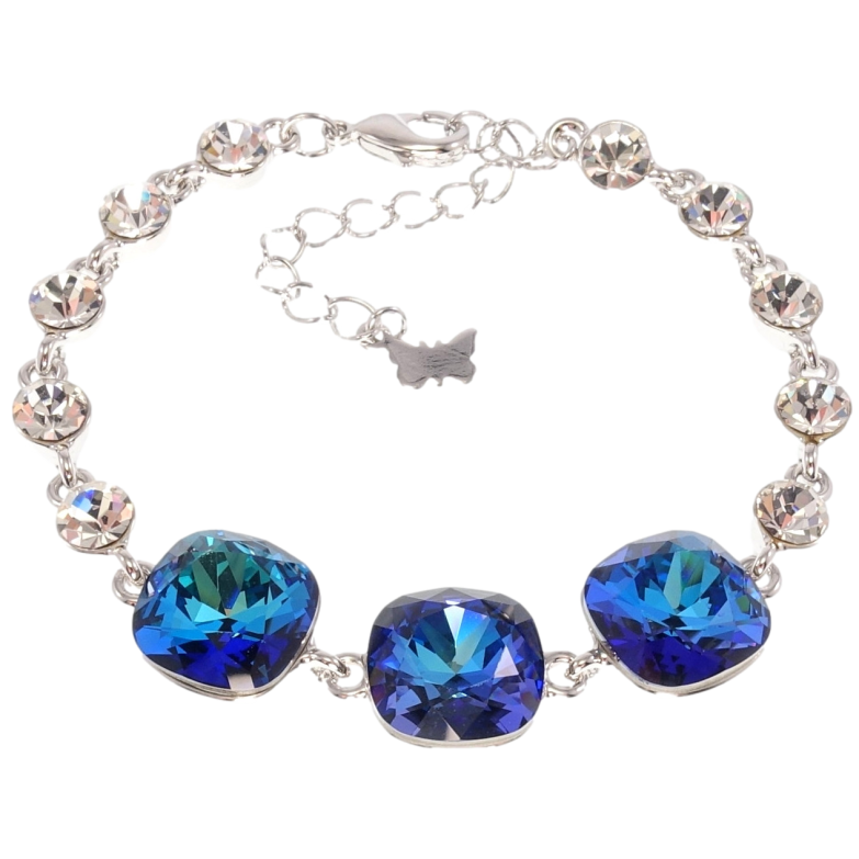 Браслет Xuping цвет Родий с кр-ми Swarovski Три кристалла Capri Blue длина с доп.цепочкой 16.5-21.5см х фото №1