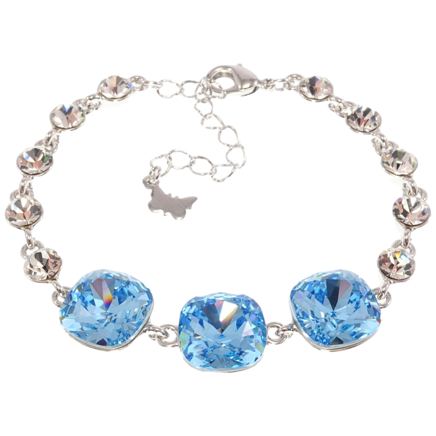 Браслет Xuping цвет Родий с кр-ми Swarovski Три кристалла Aquamarine длина с доп.цепочкой 16.5-21.5см х фото №1