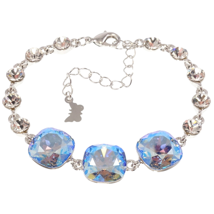 Браслет Xuping цвет Родий с кр-ми Swarovski Три кристалла Aquamarine Shimmerдлина с доп.цепочкой 16.5-21.5см фото №14