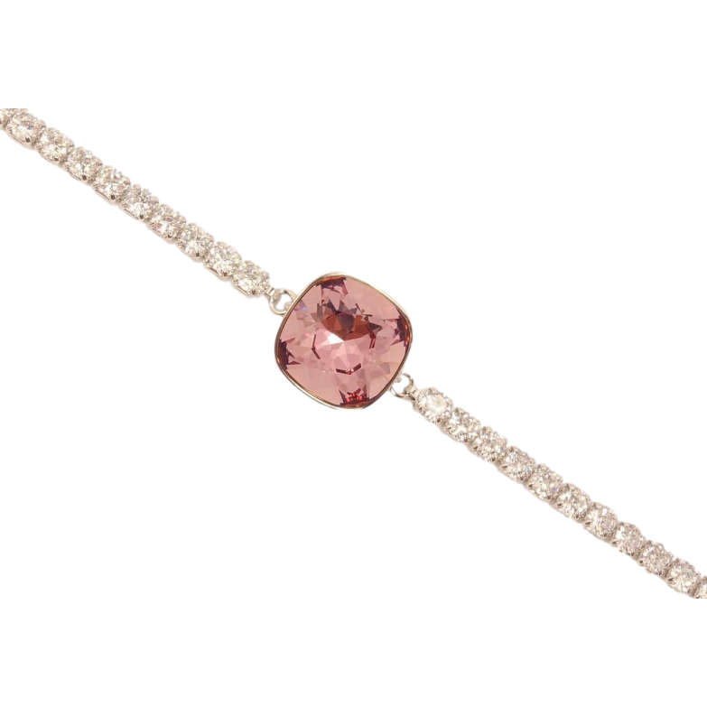 Браслет Xuping цвет Родий с кристаллами Swarovski Дорожка с кристаллом Antique Pink длина 15-20см х 3мм фото №1