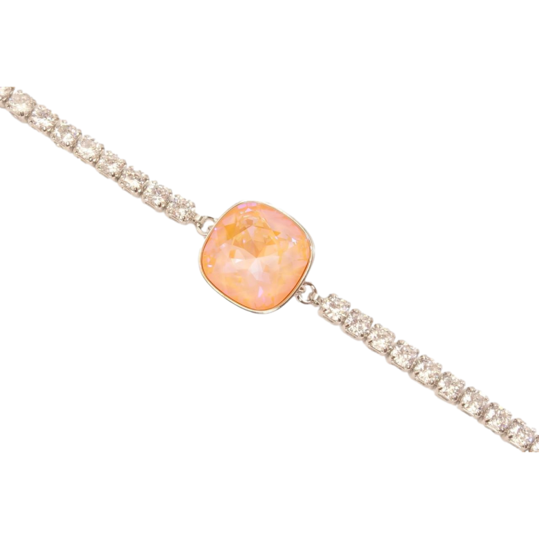Браслет Xuping колір Родій із кристалами Swarovski Доріжка з кристалом Light Peach довжина 15.5-20.5см х 3мм фото №1
