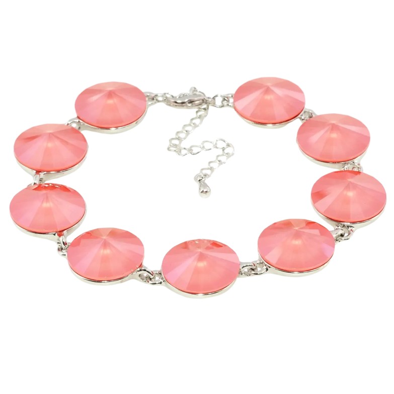 Браслет Xuping Родий с кристаллами Swarovski Кристаллы Риволи Цвет Light Coral длина 18-22,5см х 1,4см фото №1