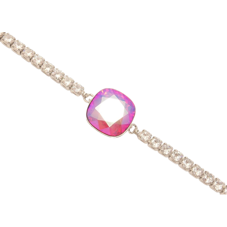 Браслет Xuping цвет Родий с кристаллами Swarovski Дорожка с кристаллом Rose AB длина 15-20см х 3мм фото №1