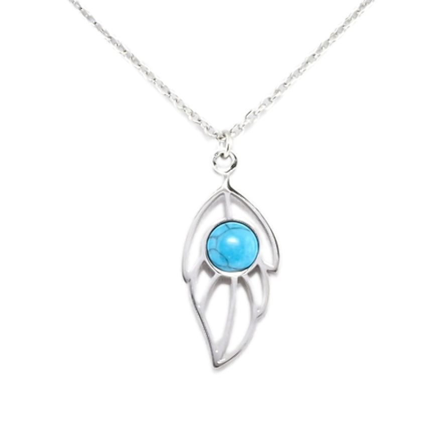 Підвіска на ланцюжку Xuping ТТМ Stainless Steel колір Родій Листочок з бірюзою довжина 47-51см х 1мм фото №1 Підвіска на ланцюжку Xuping ТТМ Stainless Steel колір Родій Листочок з бірюзою довжина 47-51см х 1мм фото №1