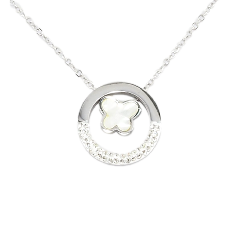 Підвіска на ланцюжку Xuping ТТМ Stainless Steel колір Родій Перламутровий метелик в кільці дов. 45-50см х 1мм фото №1