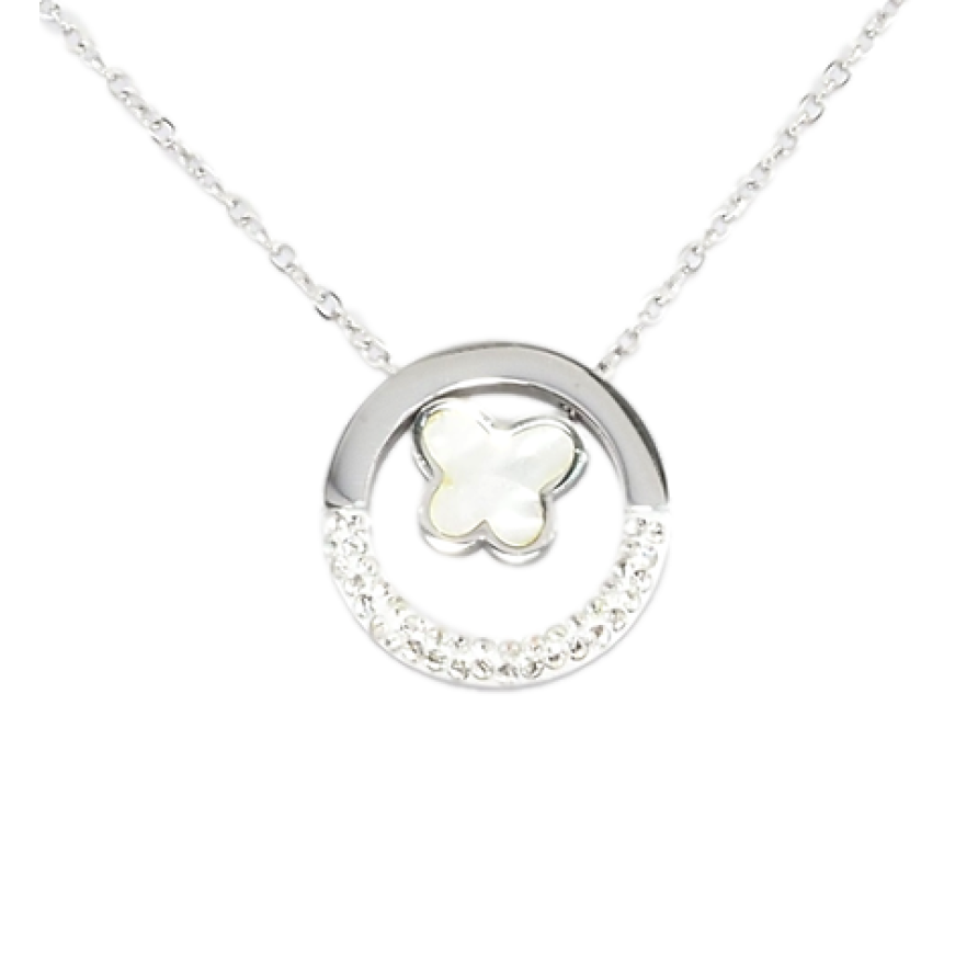 Подвеска на цепочке Xuping ТТМ Stainless Steel цвет Родий Перламутровая бабочка в колечке дл. 45-50см х 1мм фото №1