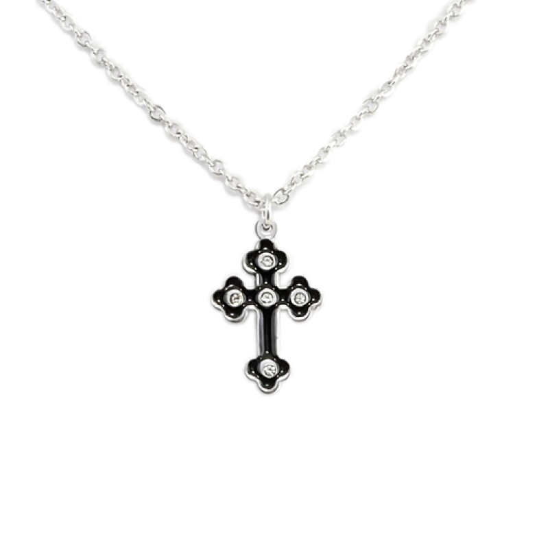 Підвіска на ланцюжку Xuping ТТМ Stainless Steel колір Родій Хрестик, чорна емаль довжина 46-51см х 1мм фото №2 Підвіска на ланцюжку Xuping ТТМ Stainless Steel колір Родій Хрестик, чорна емаль довжина 46-51см х 1мм фото №2