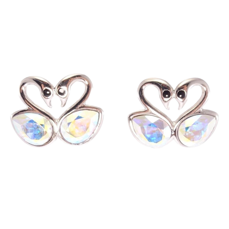 Сережки Xuping колір Родій з кристалами Swarovski пусети Закохані лебеді з кристалами АВ фото №16