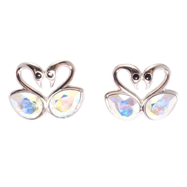 Сережки Xuping колір Родій з кристалами Swarovski пусети Закохані лебеді з кристалами АВ фото №9