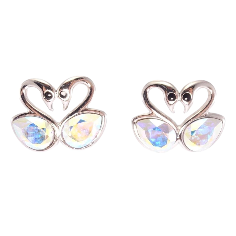 Сережки Xuping колір Родій з кристалами Swarovski пусети Закохані лебеді з кристалами АВ фото №1