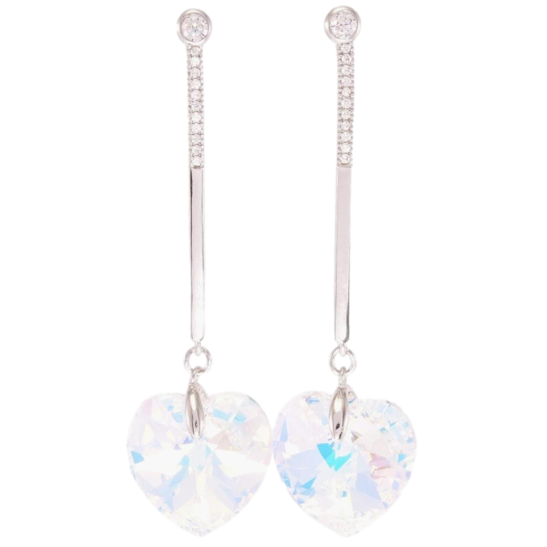 Серьги Xuping цвет Родий с кристаллами Swarovski пусеты "Подвески кристальные сердечки Shimmer" фото №1