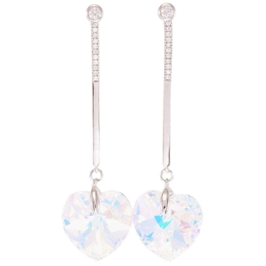 Сережки Xuping колір Родій з кристалами Swarovski пусети "Підвіски кристальні серця Shimmer" фото №1