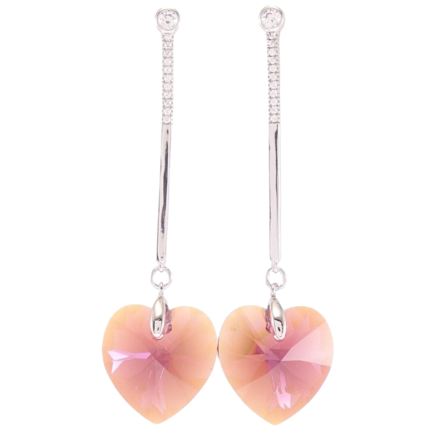 Сережки Xuping колір Родій з кристалами Swarovski пусети Підвіски кристалічні серця Burgundy фото №1