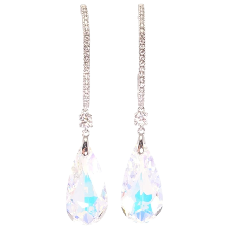 Серьги Xuping цвет Родий с кристаллами Swarovski пусеты "Кристальные дуги с подвесками Shimmer" фото №2