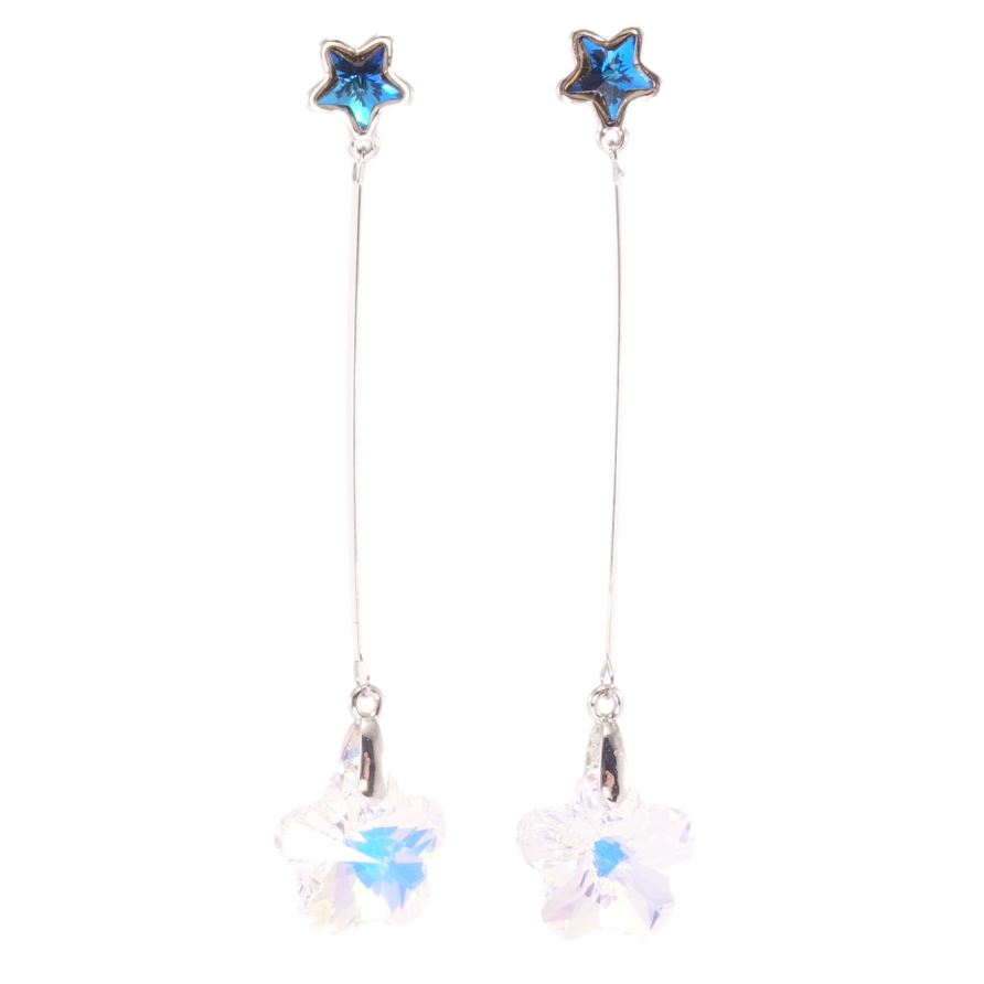 Сережки Xuping колір Родій з кристалами Swarovski пусети "Сині зірочки з підвісками квіти Shimmer" фото №1 Сережки Xuping колір Родій з кристалами Swarovski пусети "Сині зірочки з підвісками квіти Shimmer" фото №1