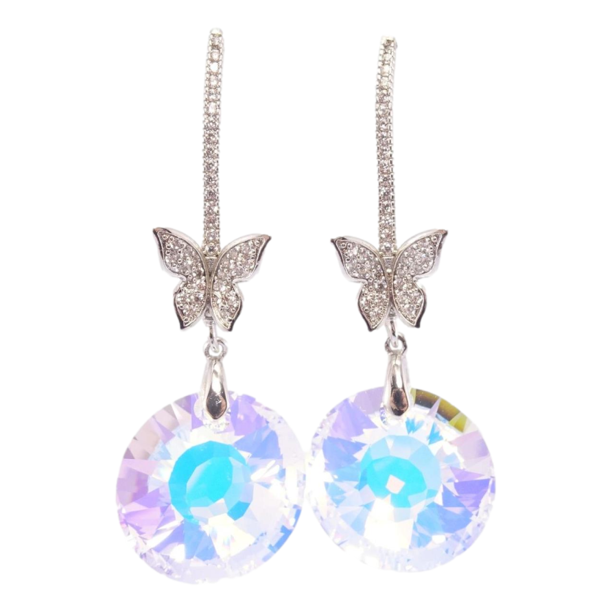 Сережки Xuping колір Родій з кристалами Swarovski пусети "Кристалеві дуги з метеликами та підвісками Shimmer" фото №1