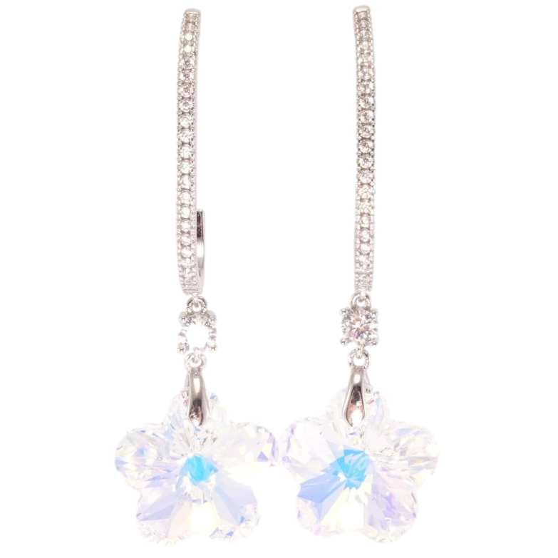 Серьги Xuping цвет Родий с кристаллами Swarovski пусеты "Дуга с подвесками кристальные цветы Shimmer" фото №1