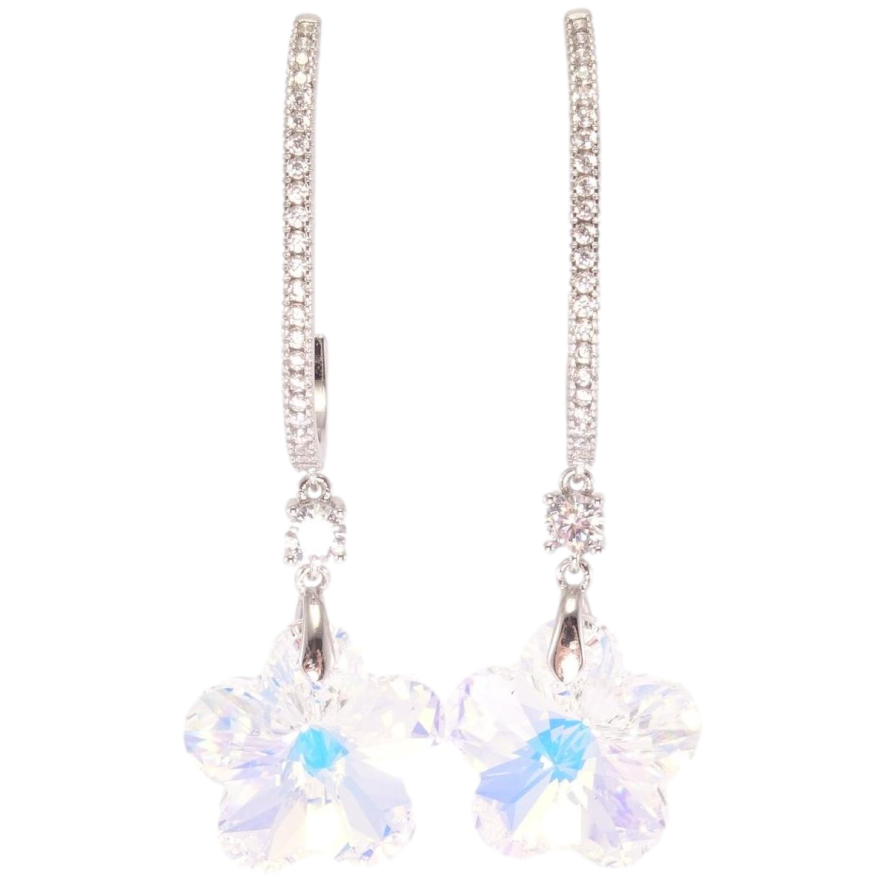 Серьги Xuping цвет Родий с кристаллами Swarovski пусеты "Дуга с подвесками кристальные цветы Shimmer" фото №1