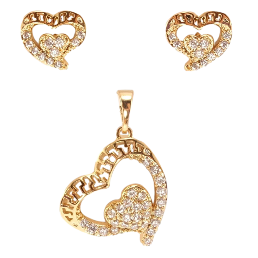 Набір Xuping Позолота 18K Сережки Кулон Декоративне серце обрамлене цирконієм фото №1
