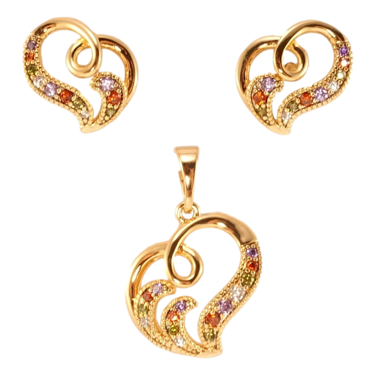Набор Xuping Позолота 18K Серьги Кулон Сердечки с разноцветным цирконием фото №22