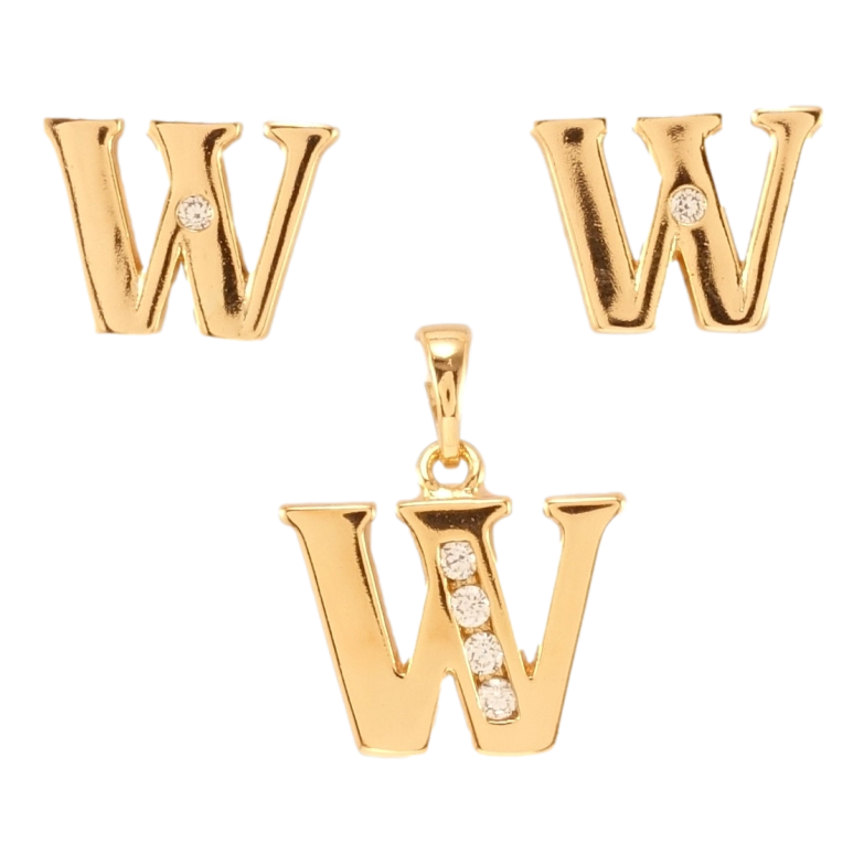 Набір Xuping Позолота 18K Сережки Кулон Літера W з цирконієм фото №12