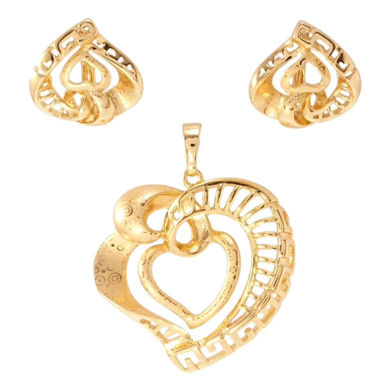 Набор Xuping Позолота 18K Серьги Кулон Декоративные сердечки с узором напылением фото №1