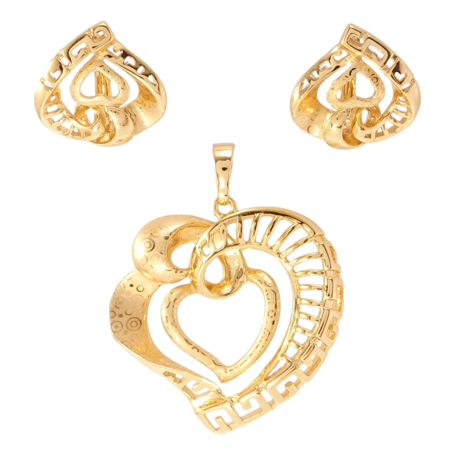 Набор Xuping Позолота 18K Серьги Кулон Декоративные сердечки с узором напылением фото №1