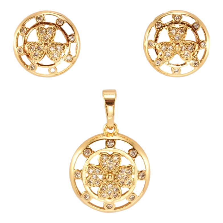 Набір Xuping Позолота 18K Сережки Кулон Кристальні квіточки в колах ø 12мм та 15мм фото №1