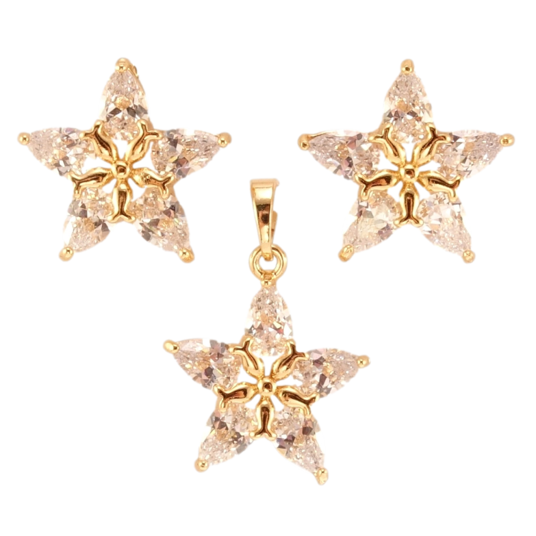 Набір Xuping Позолота 18K Сережки Кулон Кристальні зірочки фото №1