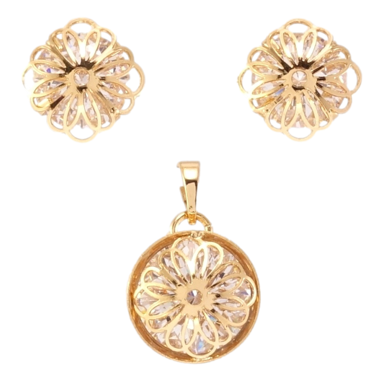 Набір Xuping Позолота 18K Сережки Кулон Кристали з квітковою накладкою сер. 11х11мм; кул. ø 14мм фото №1