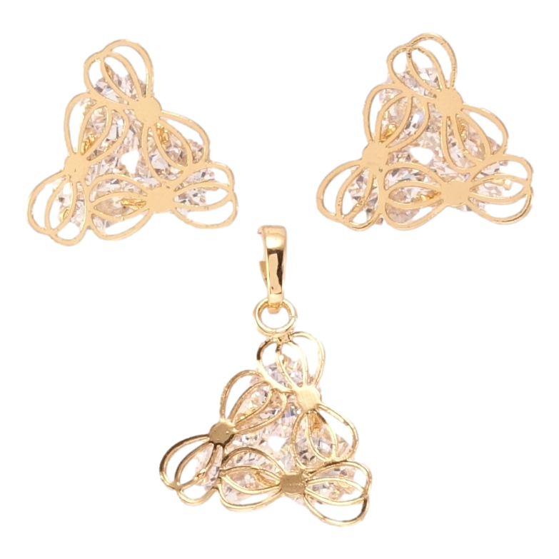 Набір Xuping Позолота 18K Сережки Кулон Кристальні трикутники з накладкою бантики фото №10