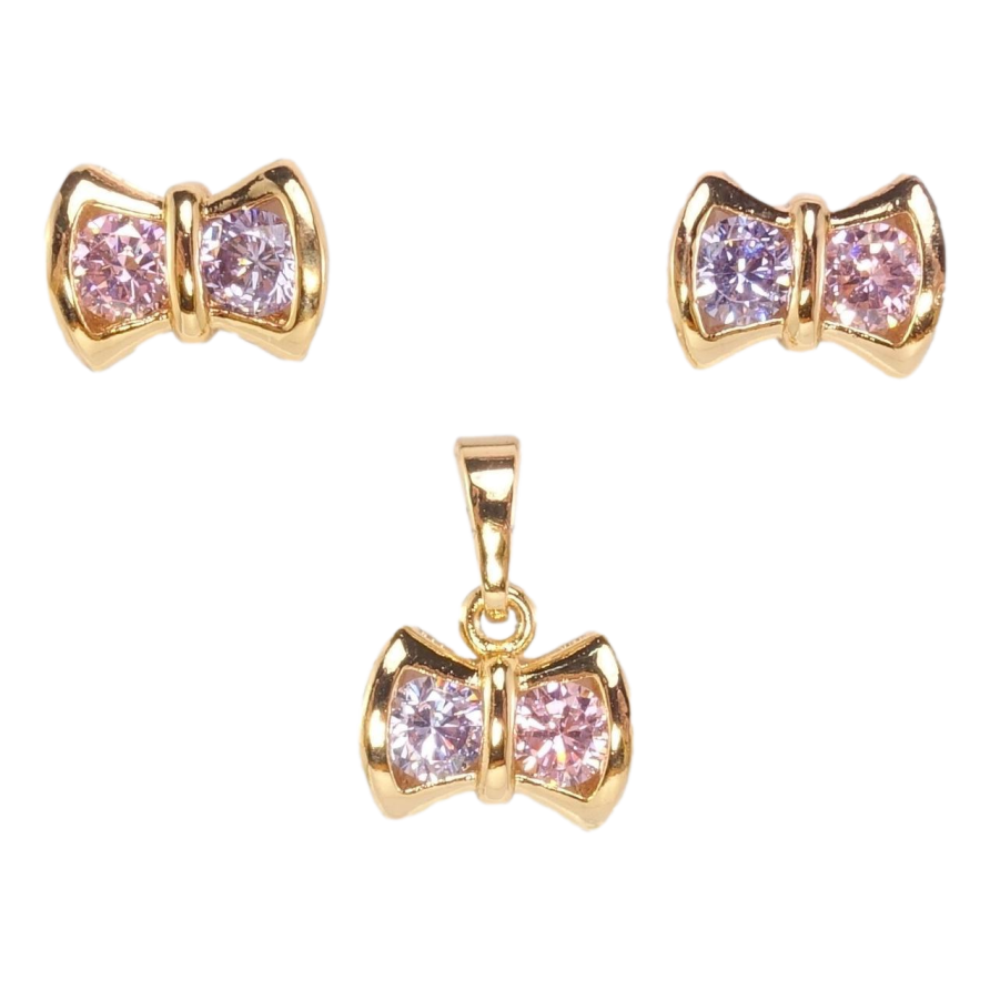 Набір Xuping Позолота 18K Сережки Кулон Бантики з кольоровим цирконієм фото №1