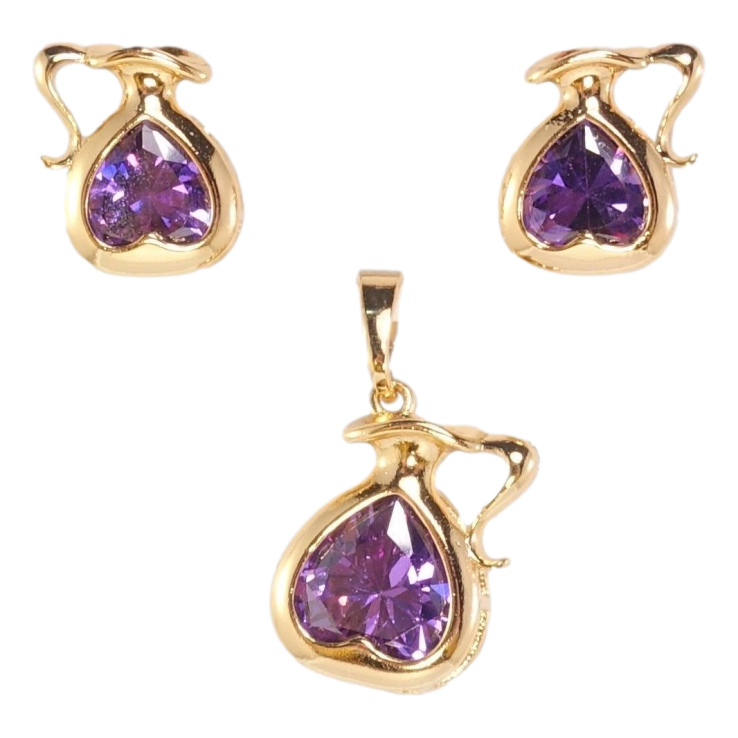 Набор Xuping Позолота 18K Серьги Кулон Кувшины с сиреневым цирконием фото №25