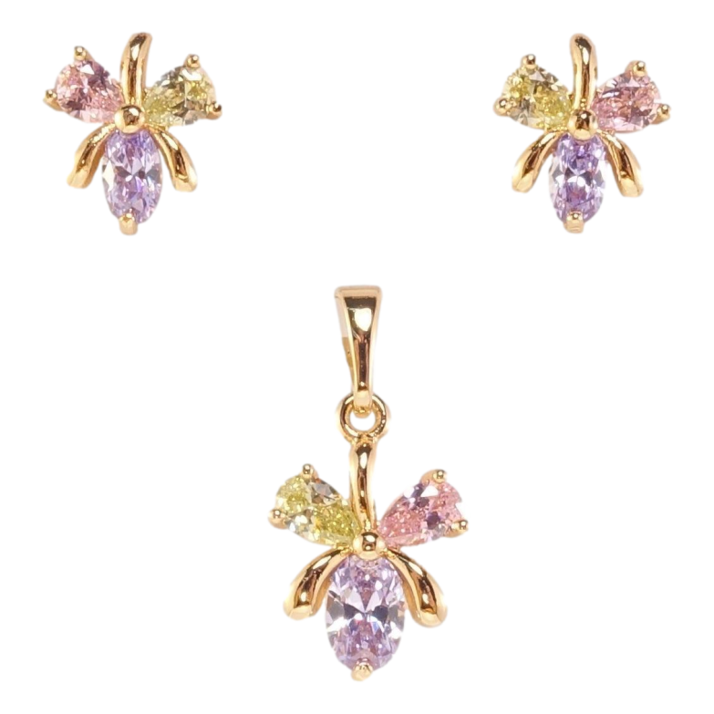 Набор Xuping Позолота 18K Серьги Кулон Трилистники с цветным цирконием фото №9