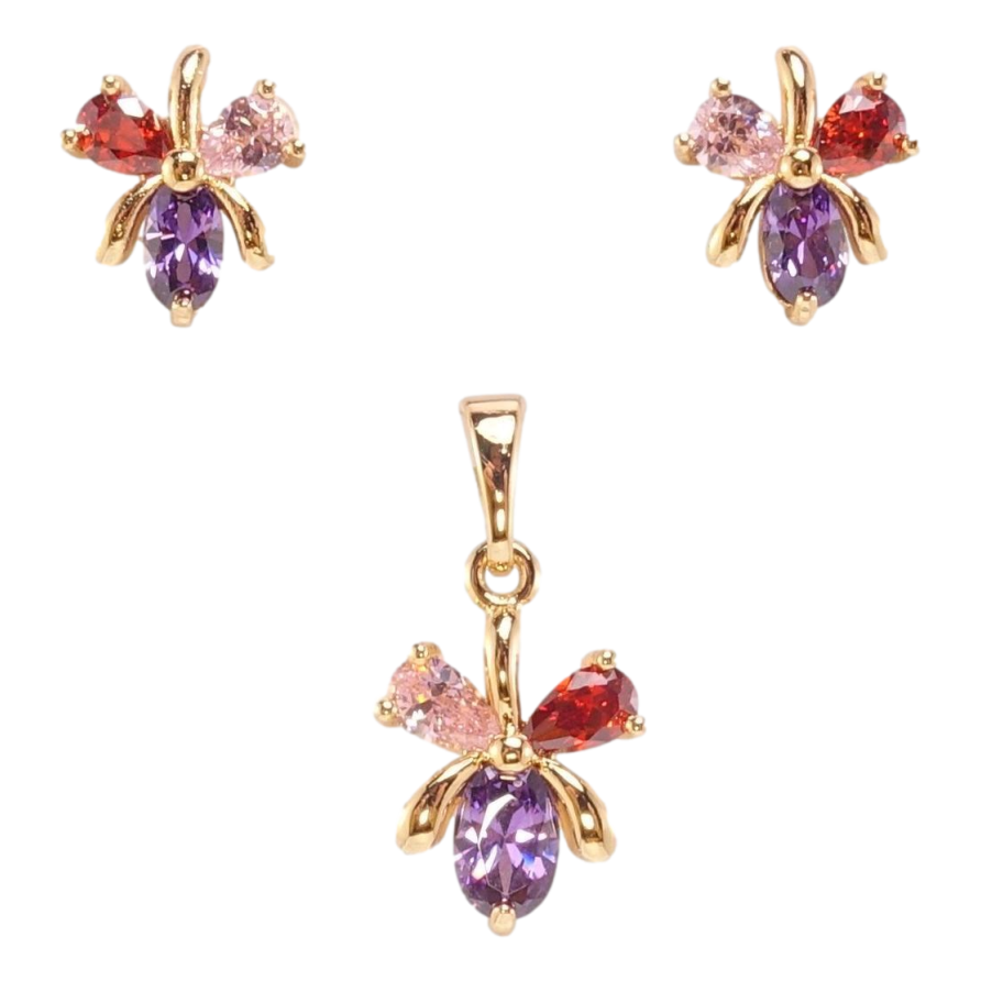 Набор Xuping Позолота 18K Серьги Кулон Трилистники с цветным цирконием фото №1