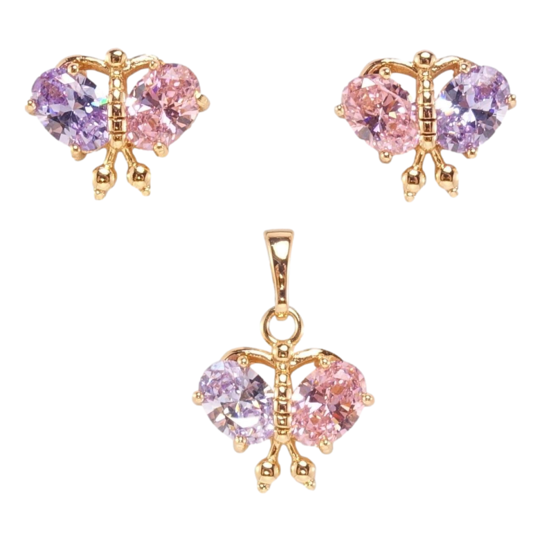 Набор Xuping Позолота 18K Серьги Кулон Бабочки с розово-сиреневыми кристаллами фото №10