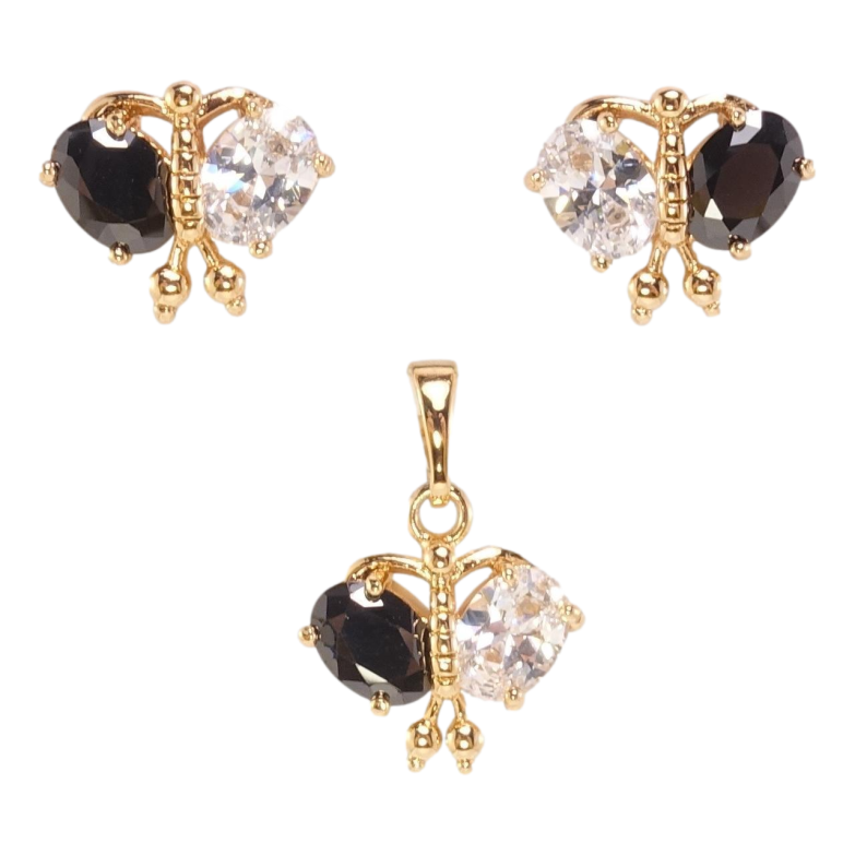 Набор Xuping Позолота 18K Серьги Кулон Бабочки с черно-белыми кристаллами фото №18