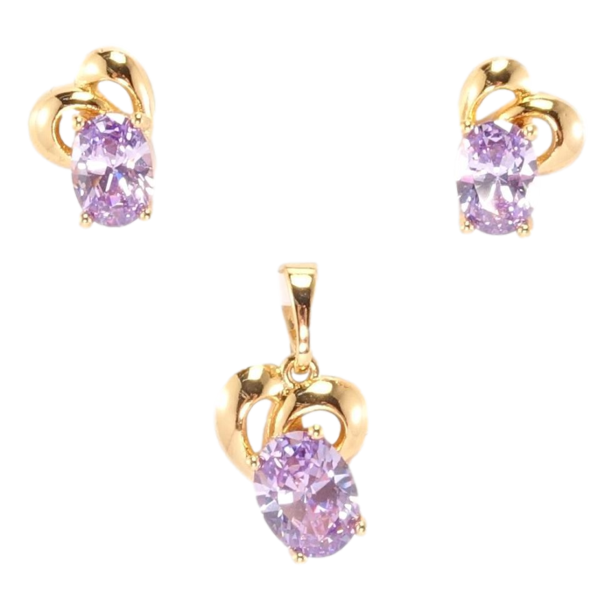 Набор Xuping Позолота 18K Серьги Кулон Сердечки с сиреневым кристаллом фото №1