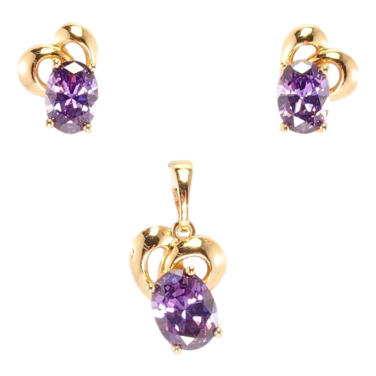 Набор Xuping Позолота 18K Серьги Кулон Сердечки с сиреневым кристаллом фото №21