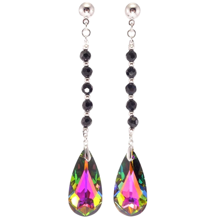 Сережки Xuping колір Родій з кристалами Swarovski пусети «Чорні намистини з кристалами Vitrail Medium» фото №9