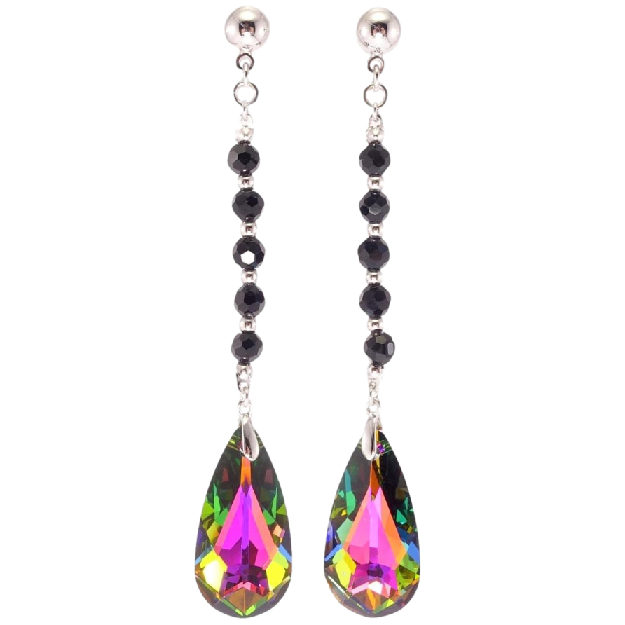 Сережки Xuping колір Родій з кристалами Swarovski пусети «Чорні намистини з кристалами Vitrail Medium» фото №1