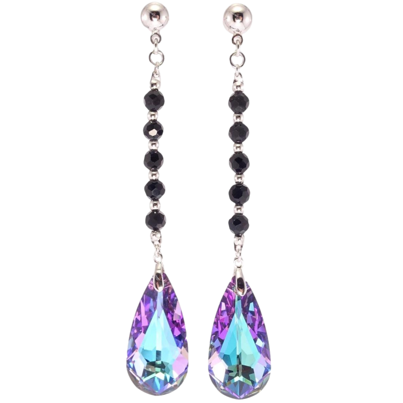 Сережки Xuping колір Родій з кристалами Swarovski пусети Чорні намистини з кристалами Paradise Shine фото №10