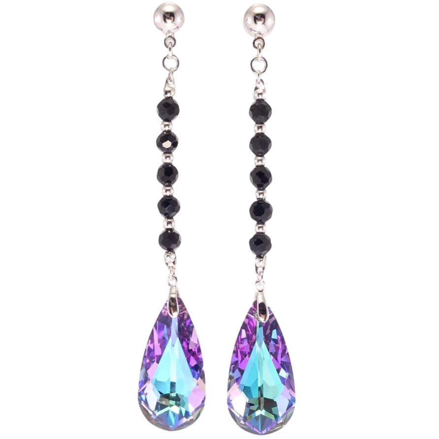 Сережки Xuping колір Родій з кристалами Swarovski пусети Чорні намистини з кристалами Paradise Shine фото №1