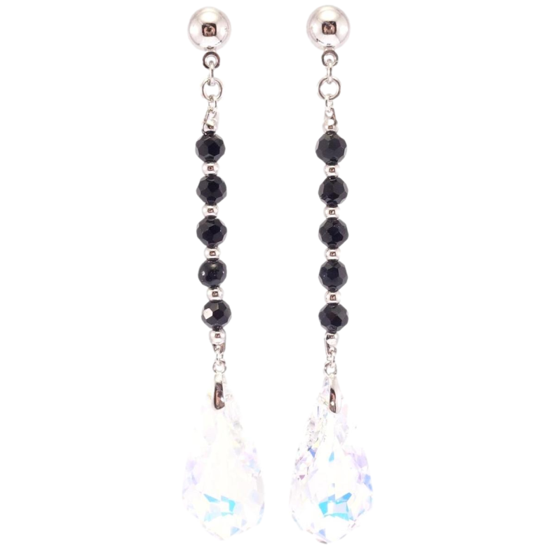 Серьги Xuping цвет Родий с кристаллами Swarovski пусеты "Подвески из черных бусин с кристаллами Shimmer" фото №1