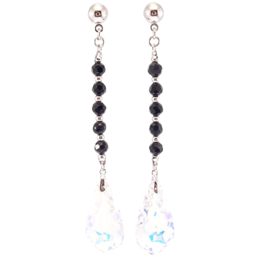 Сережки Xuping колір Родій з кристалами Swarovski пусети "Підвіски з чорних намистин з кристалами Shimmer" фото №1