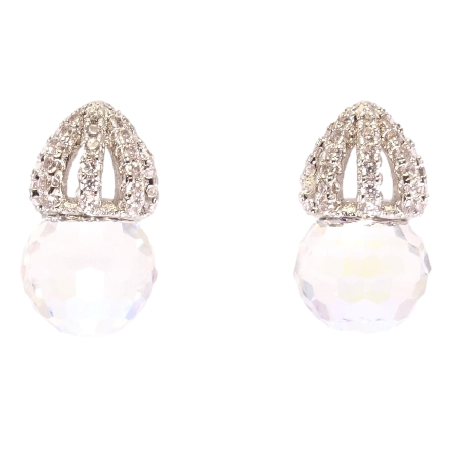 Сережки Xuping колір Родій з кристалами Swarovski пусети "Кристальна кулька Shimmer під куполом" фото №1