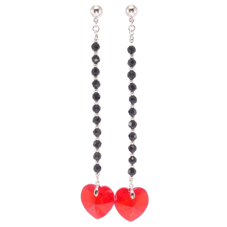 Сережки Xuping колір Родій з кристалами Swarovski пусети Підвіски з чорних намист з кристалами Light Siam фото №21