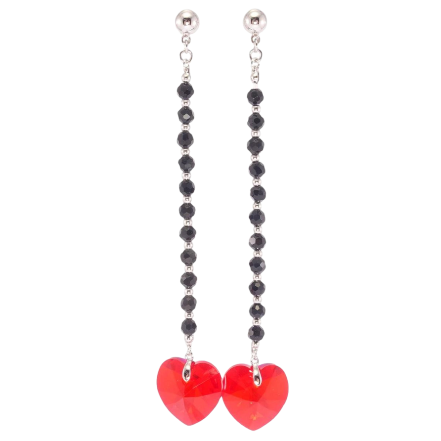 Сережки Xuping колір Родій з кристалами Swarovski пусети Підвіски з чорних намист з кристалами Light Siam фото №1