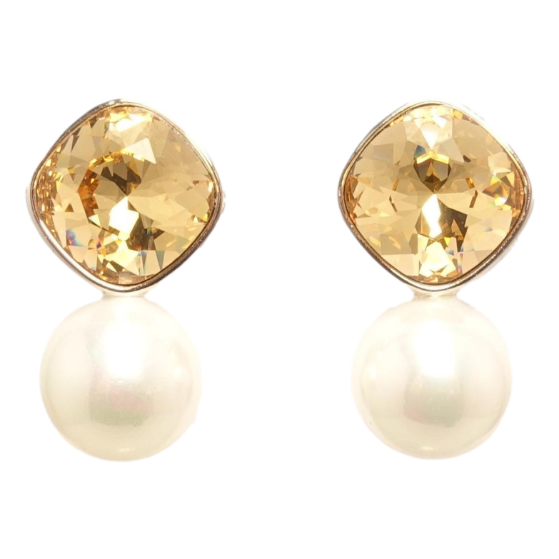 Серьги Xuping цвет Родий с кристаллами Swarovski пусеты Кристалл Golden Shadow с жемчужиной ø 10мм фото №1